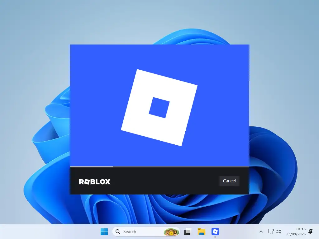 Proses instalasi Roblox di laptop Windows setelah menjalankan RobloxPlayerInstaller